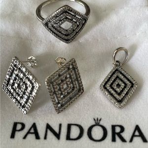 Pandora Geometric Pendant, Earrings and Ring 9 set